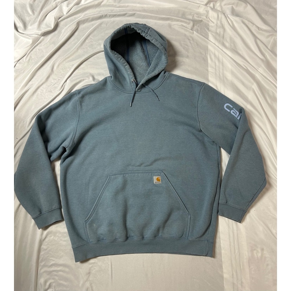 Carhartt Mens XL Original Fit Sleeve Logo Hoodie Blue Grey Rugged Outdoor